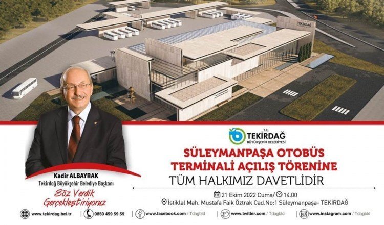 SÜLEYMANPAŞA OTOBÜS TERMİNALİ 21 EKİM’DE TÖRENLE AÇILIYOR